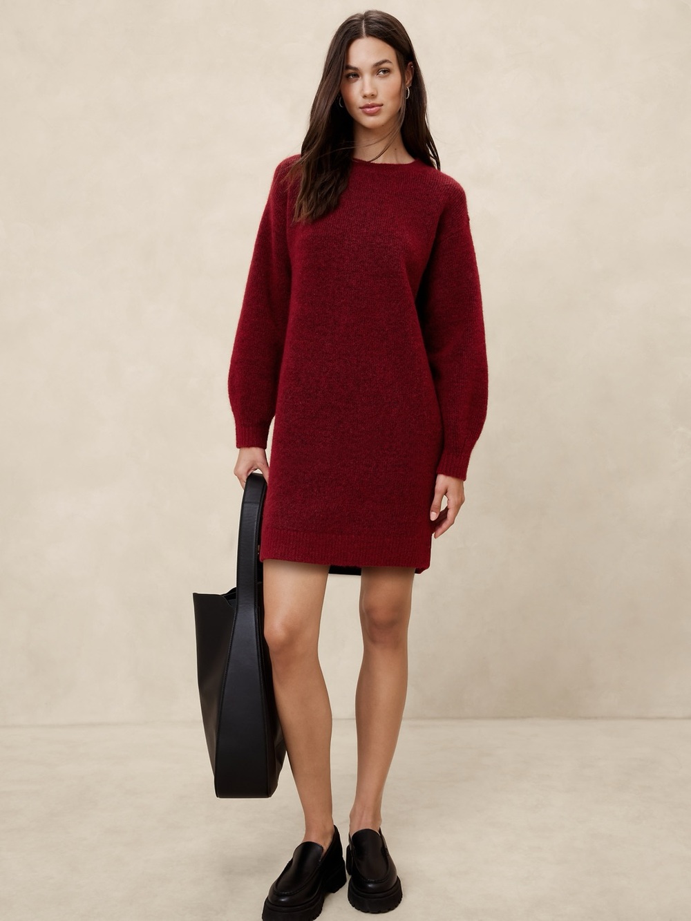 Banana Republic Burgundy Wool Blend Knit Sweater Dress Size Small Cozy Fall Chic